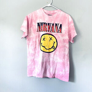 Nirvana T Shirt Adult Medium Pink Tye Die Smiliey Face Band Tee Graphic Grunge